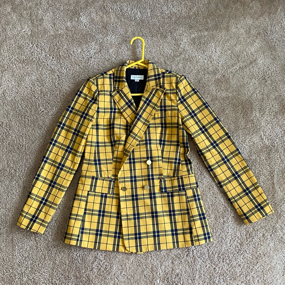 Free Assembly Yellow Plaid Long Blazer Jacket
